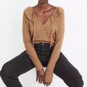 Madewell Tie Ruffle Collar Pullover Sweater